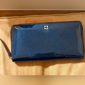 BNWT Kate Spade Blue Glitter Mavis Street Neda Continental Wallet